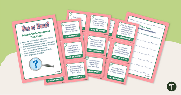 Preview image for Has/Have Subject Verb Agreement Task Cards - teaching resource