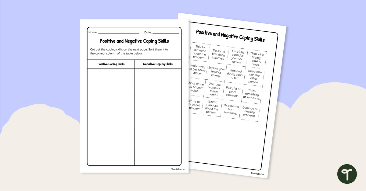 Positive and Negative Coping Skills – Cut and Paste Worksheet teaching resource