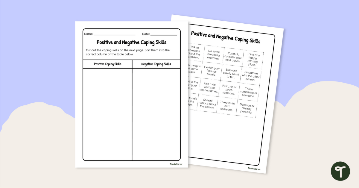 Positive and Negative Coping Skills - Cut and Paste Worksheet teaching resource