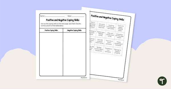 Positive and Negative Coping Skills - Cut and Paste Worksheet teaching resource