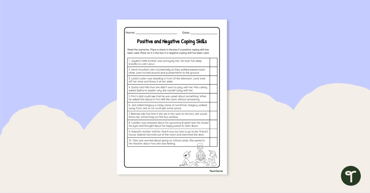 Positive and Negative Coping Skills Worksheet teaching resource