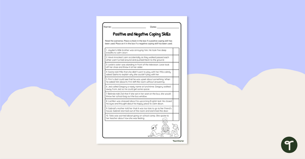 Go to Positive and Negative Coping Skills Worksheet teaching resource
