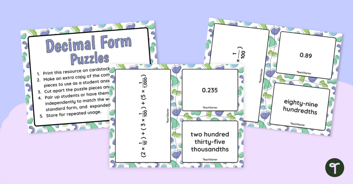 Decimal Notation Puzzles teaching resource