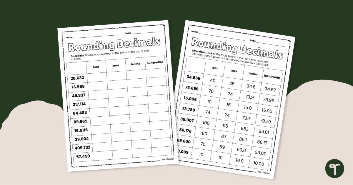 Rounding Decimals – Worksheet for 5th Grade teaching resource
