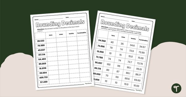 Image of Rounding Decimals – Worksheet for 5th Grade