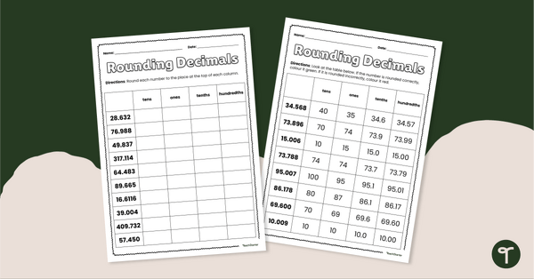 Rounding Decimals – Worksheet teaching resource