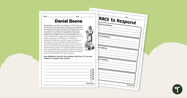 Daniel Boone Constructed Response Worksheet teaching resource
