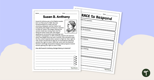 Preview image for Susan B. Anthony Constructed Response Worksheet - teaching resource