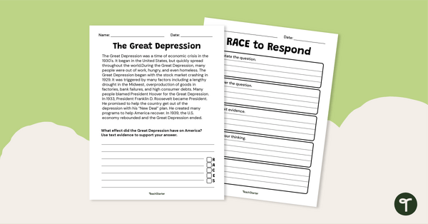 Image of Great Depression Constructed Response Worksheet