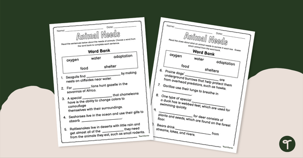 Image of Animal Needs – Worksheet