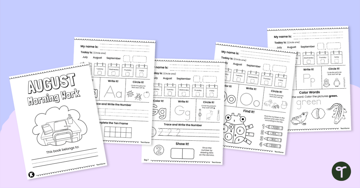 Kindergarten Morning Work (August) teaching resource