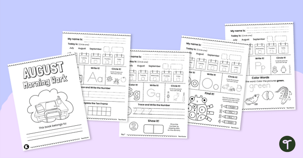 Preview image for Kindergarten Morning Work (August) - teaching resource
