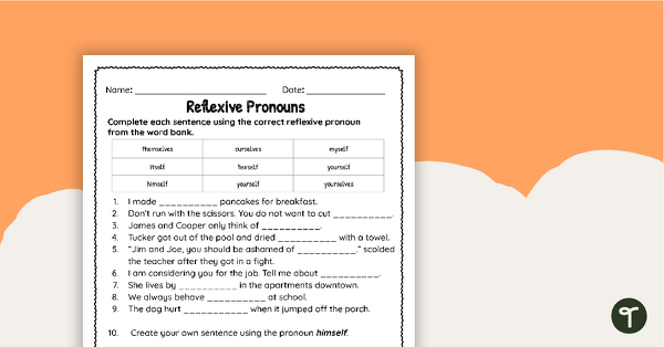 Go to Reflexive Pronoun Worksheet teaching resource