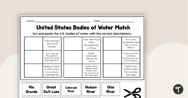 Go to U.S. Geographic Features - Bodies of Water Worksheet teaching resource