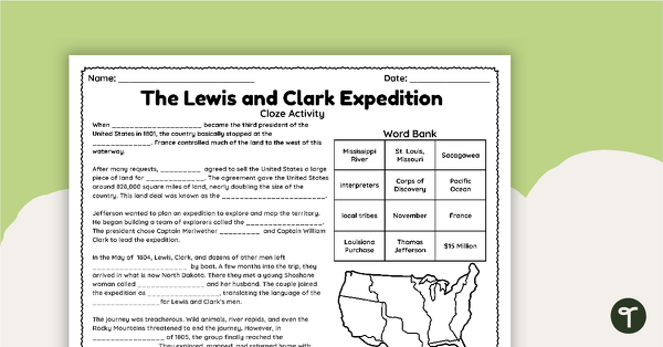 Preview image for Lewis and Clark Expedition - Cloze Worksheet - teaching resource