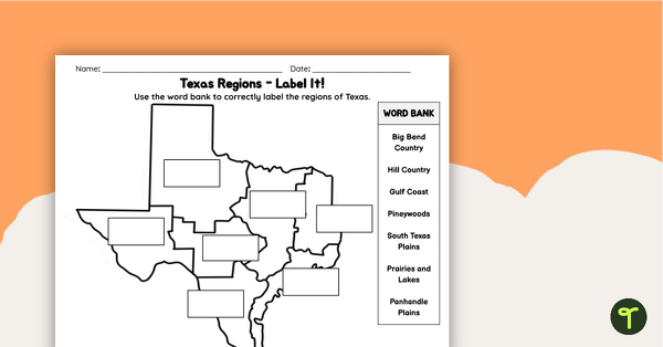 Labeling Texas Regions Worksheet teaching resource