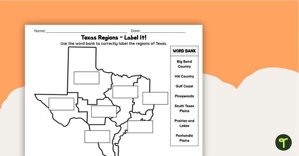 Labeling Texas Regions Worksheet | Teach Starter