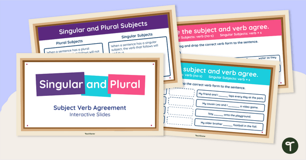 Preview image for Singular/Plural Subject Verb Agreement Google Slides Interactive Activity - teaching resource