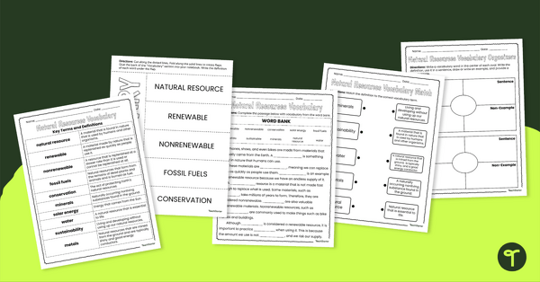 Natural Resources Vocabulary Worksheets teaching resource