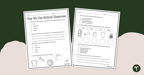 How We Use Natural Resources – Worksheet teaching resource