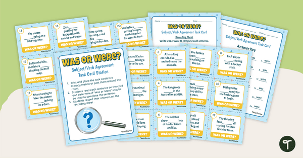 Was/Were Subject Verb Agreement Task Cards teaching resource
