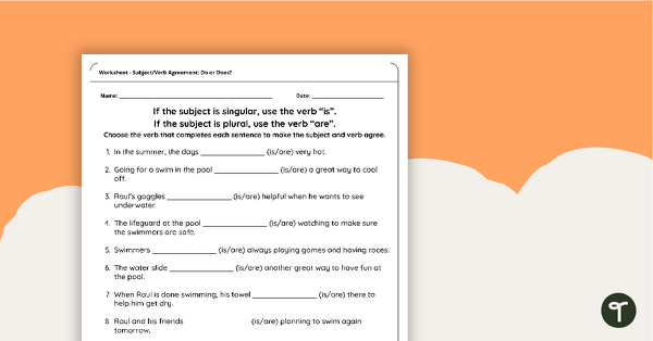 Image of Is/Are Subject Verb Agreement Worksheet