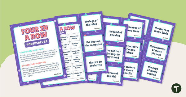 Possessive Nouns - Four in a Row Game teaching resource