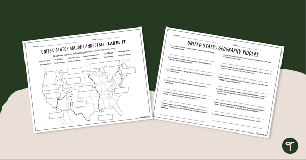Major U.S. Land Features Worksheets teaching resource