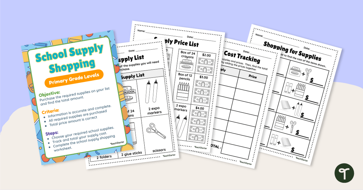 Back to School Supply Shopping Task - Primary Grades teaching resource