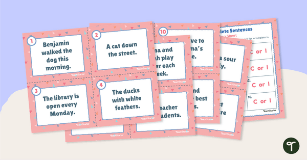 Go to Complete and Incomplete Sentence Task Cards teaching resource