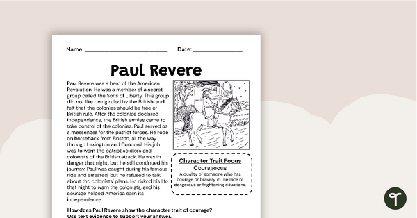 Go to Paul Revere Constructed Response Worksheet teaching resource