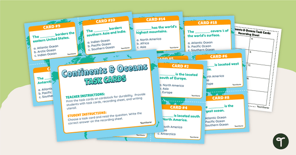 Continents and Oceans Task Cards teaching resource