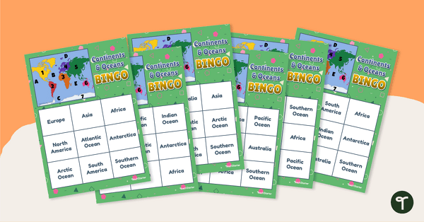 Continents and Oceans Bingo teaching resource