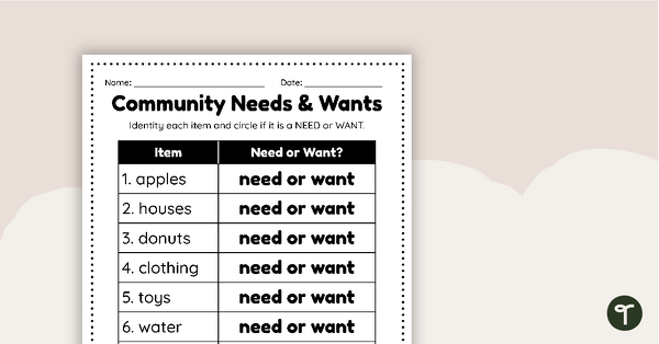 needs and wants kindergarten worksheets