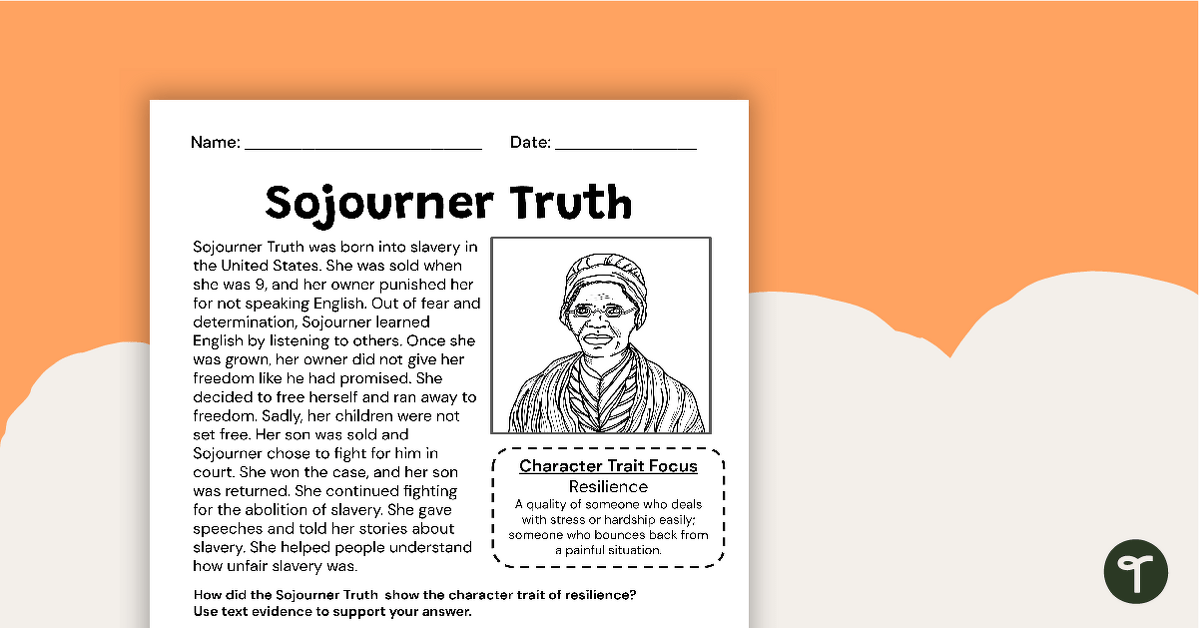 Sojourner Truth Constructed Response Worksheet teaching resource