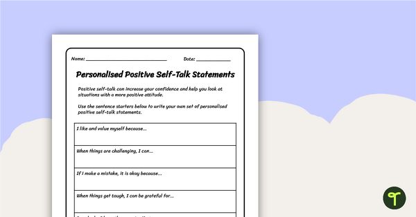 Image of Personalised Positive Self-Talk Statements - Worksheet