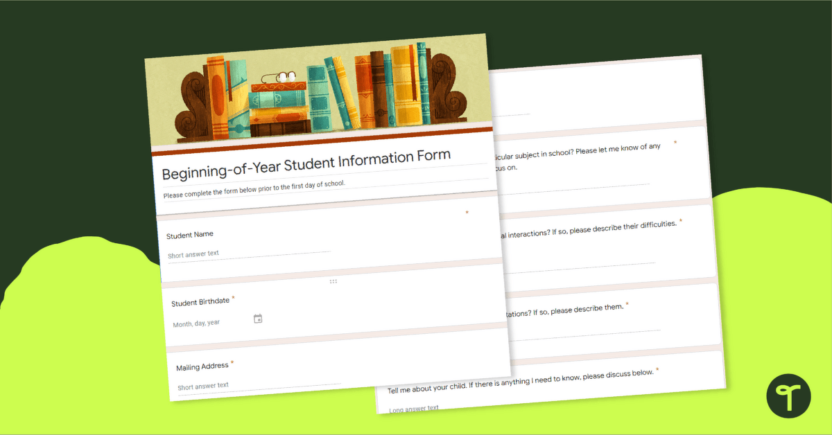Back to School Student Information Survey - Google Form Data Collection Resource teaching resource