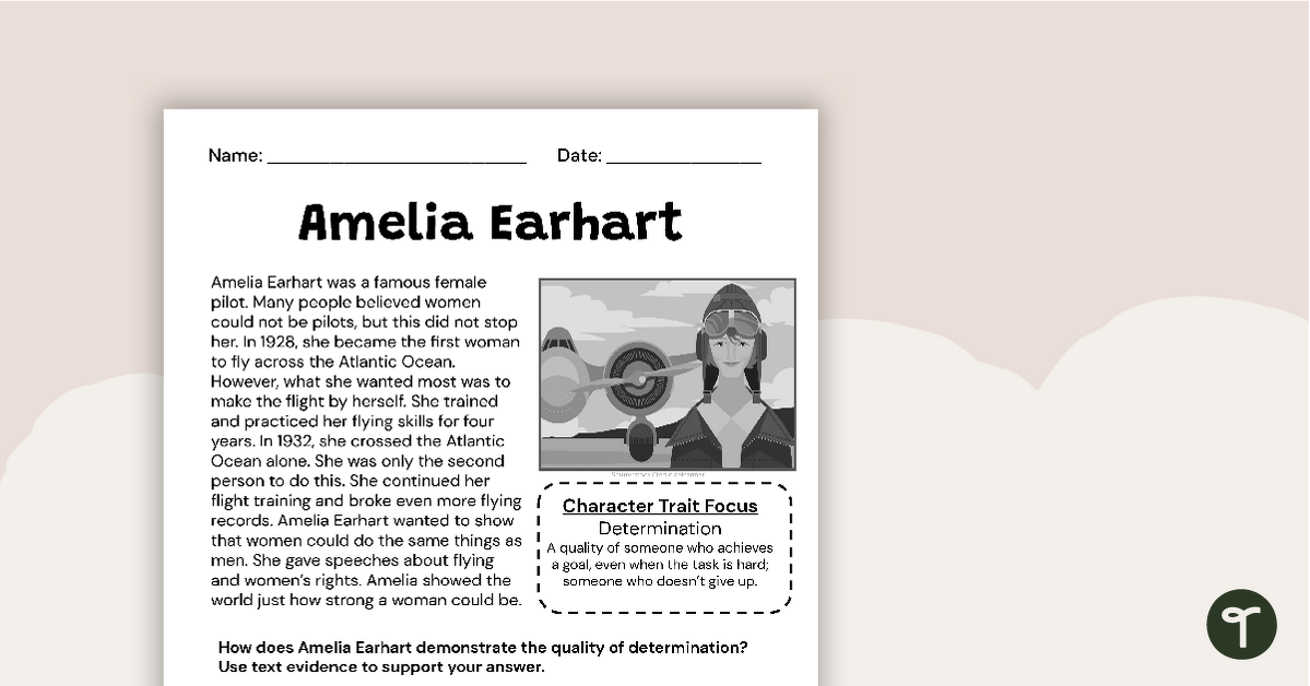 Amelia Earhart Constructed Response Worksheet teaching resource