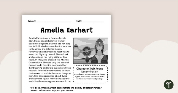 Image of Amelia Earhart Constructed Response Worksheet