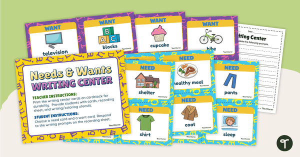 Needs and Wants Writing Center Activity teaching resource