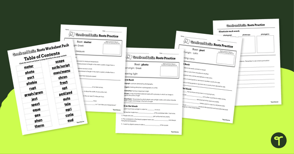 Image of Greek and Latin Roots Practice Worksheet Bundle