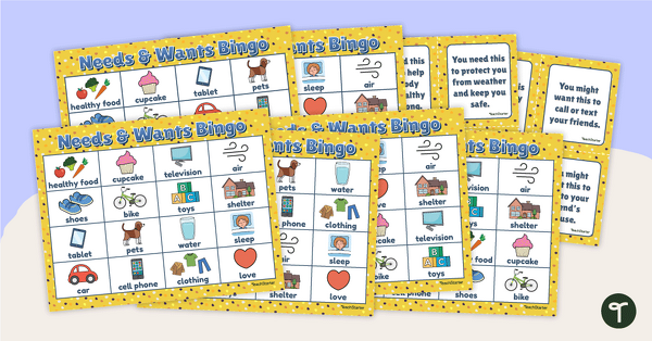Need vs. Want Bingo Game teaching resource