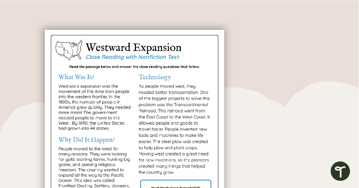 Westward Expansion Close Reading and Writing Pack teaching resource