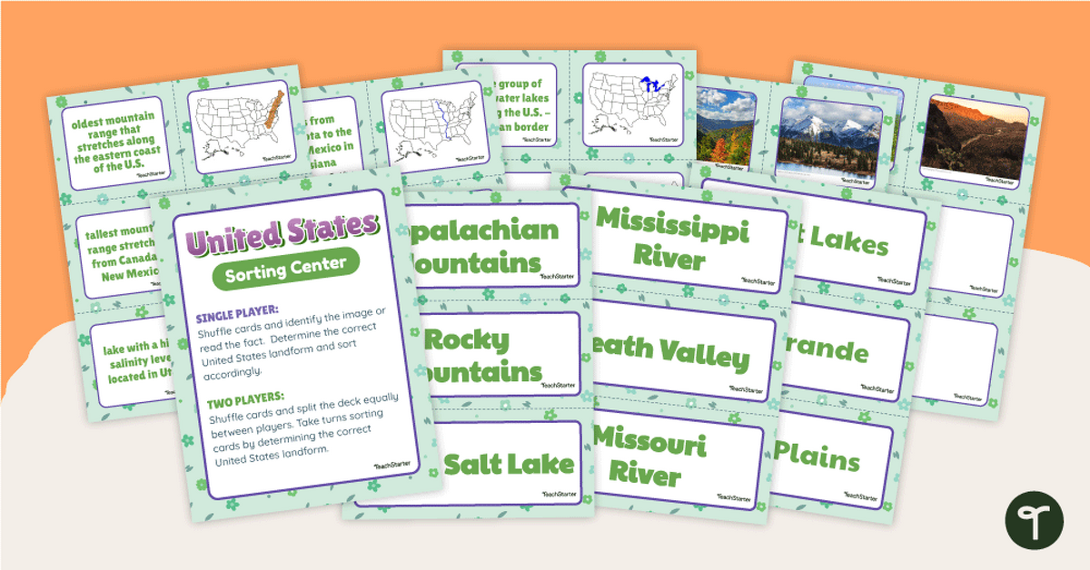 U.S. Land Features Sorting Center teaching resource