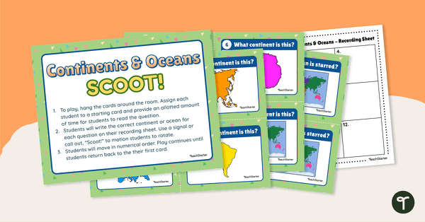 Continents and Oceans Scoot! Game teaching resource