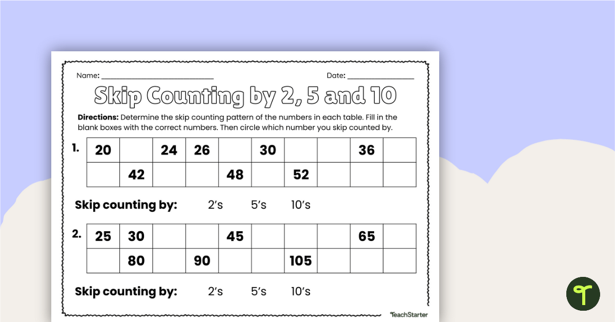 Skip Counting By 2 5 10 Worksheet Teach Starter 44 OFF