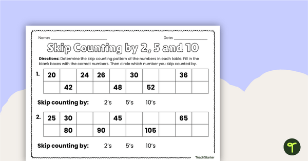Go to Skip Counting by 2, 5 and 10 – Worksheet teaching resource