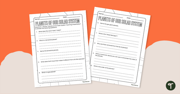 Go to Planets of Our Solar System – Worksheet teaching resource