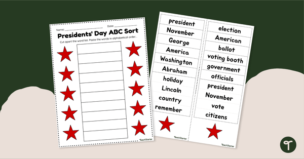 Presidents' Day ABC Sort teaching resource
