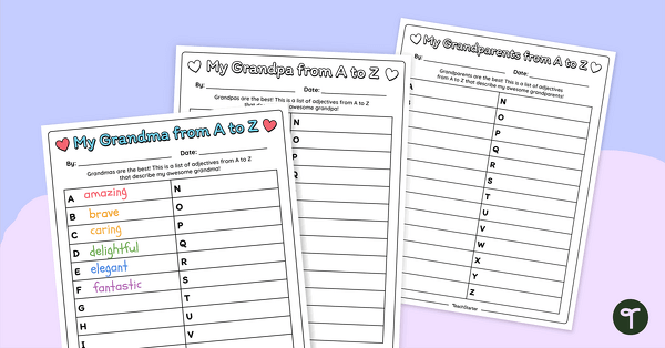 Go to Grandparents Day Worksheet - Adjectives A to Z teaching resource